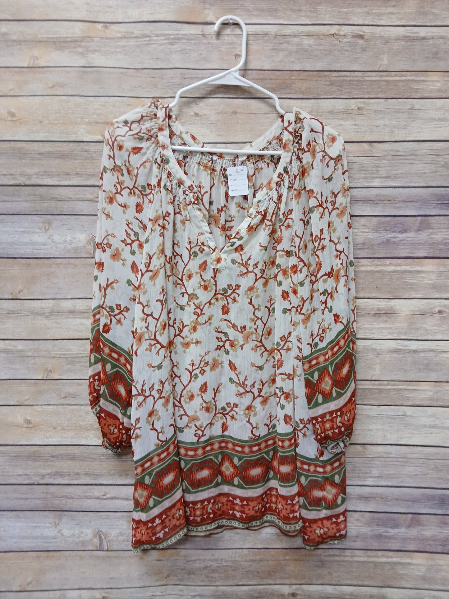 Transparent Red, Green, & Tan Floral Blouse. Size 2XL. RS 68 - Scarlett's Riverside Boutique