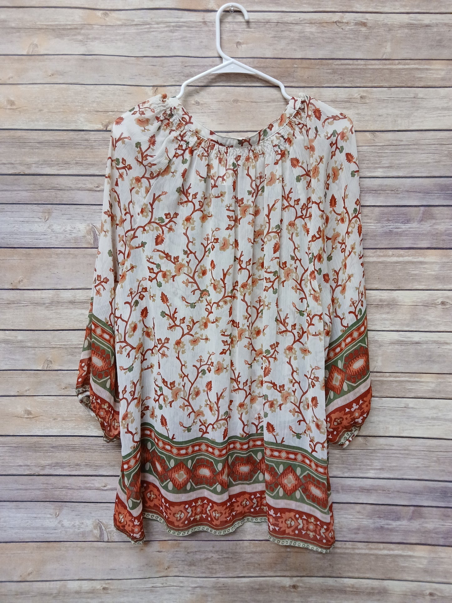 Transparent Red, Green, & Tan Floral Blouse. Size 2XL. RS 68 - Scarlett's Riverside Boutique