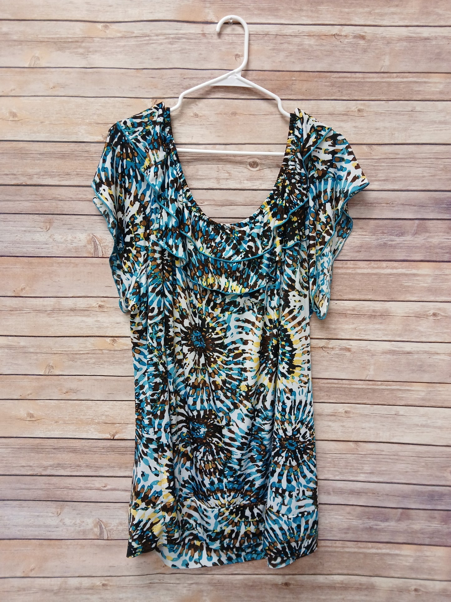 Blue, Yellow, and Brown TyeDye Blouse. Size 2XL. RS 68