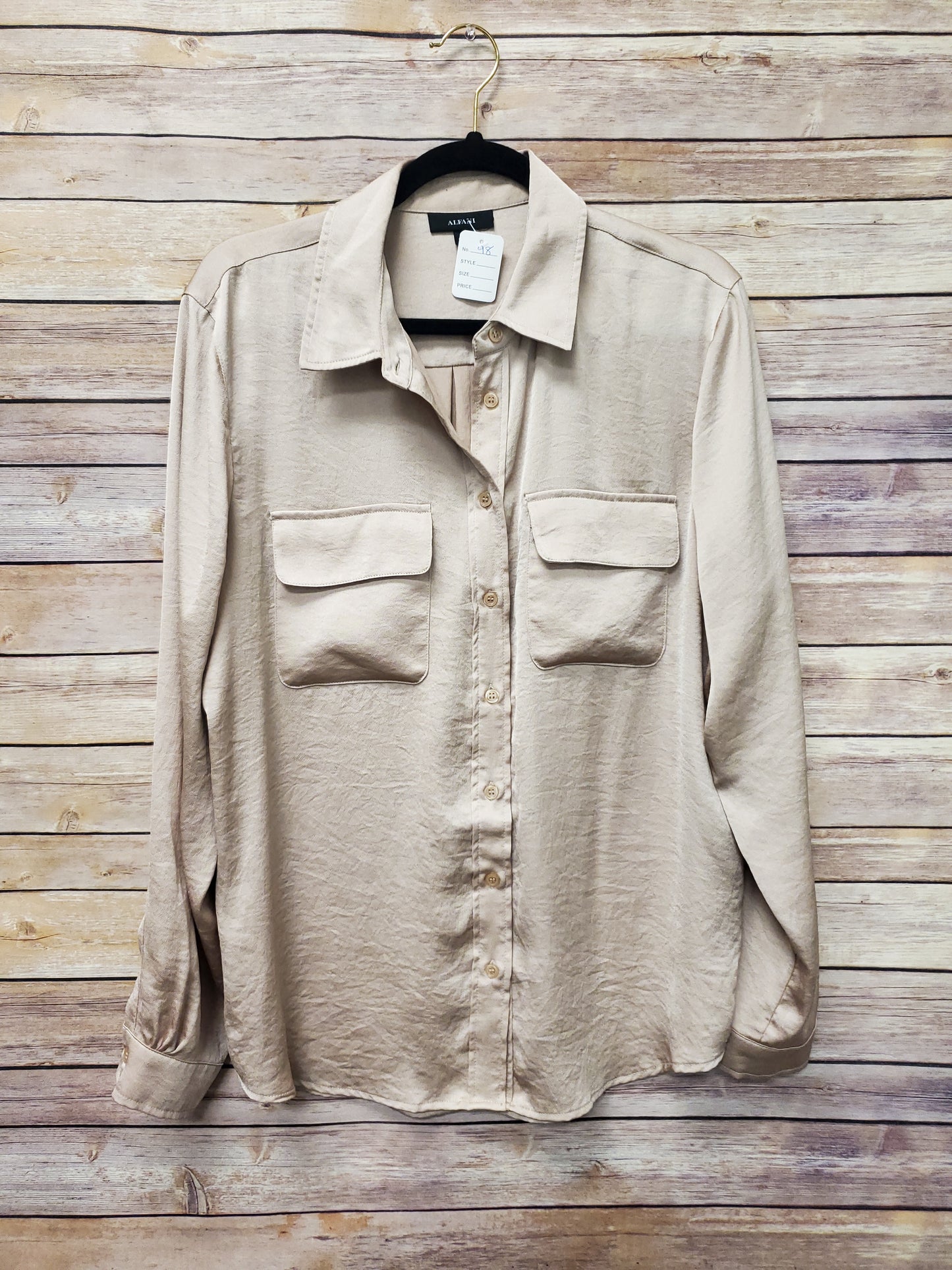 Alfani Gold Satin Button Up Blouse. Size XL. #98