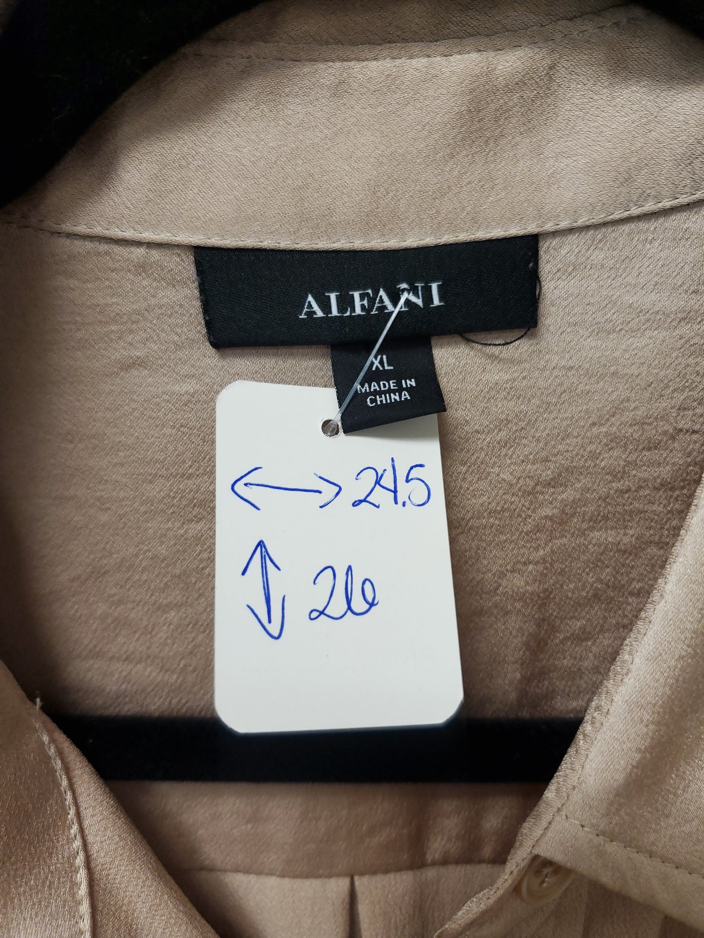 Alfani Gold Satin Button Up Blouse. Size XL. #98