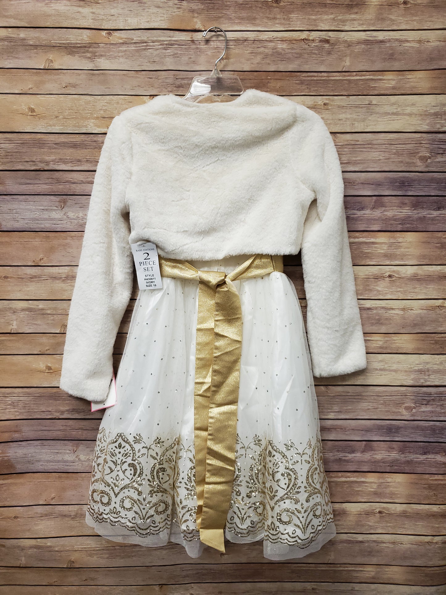 Rare Editions 2 Piece Cream & Gold Sparkle Dress Set. Size 16y. NWT. RS 97