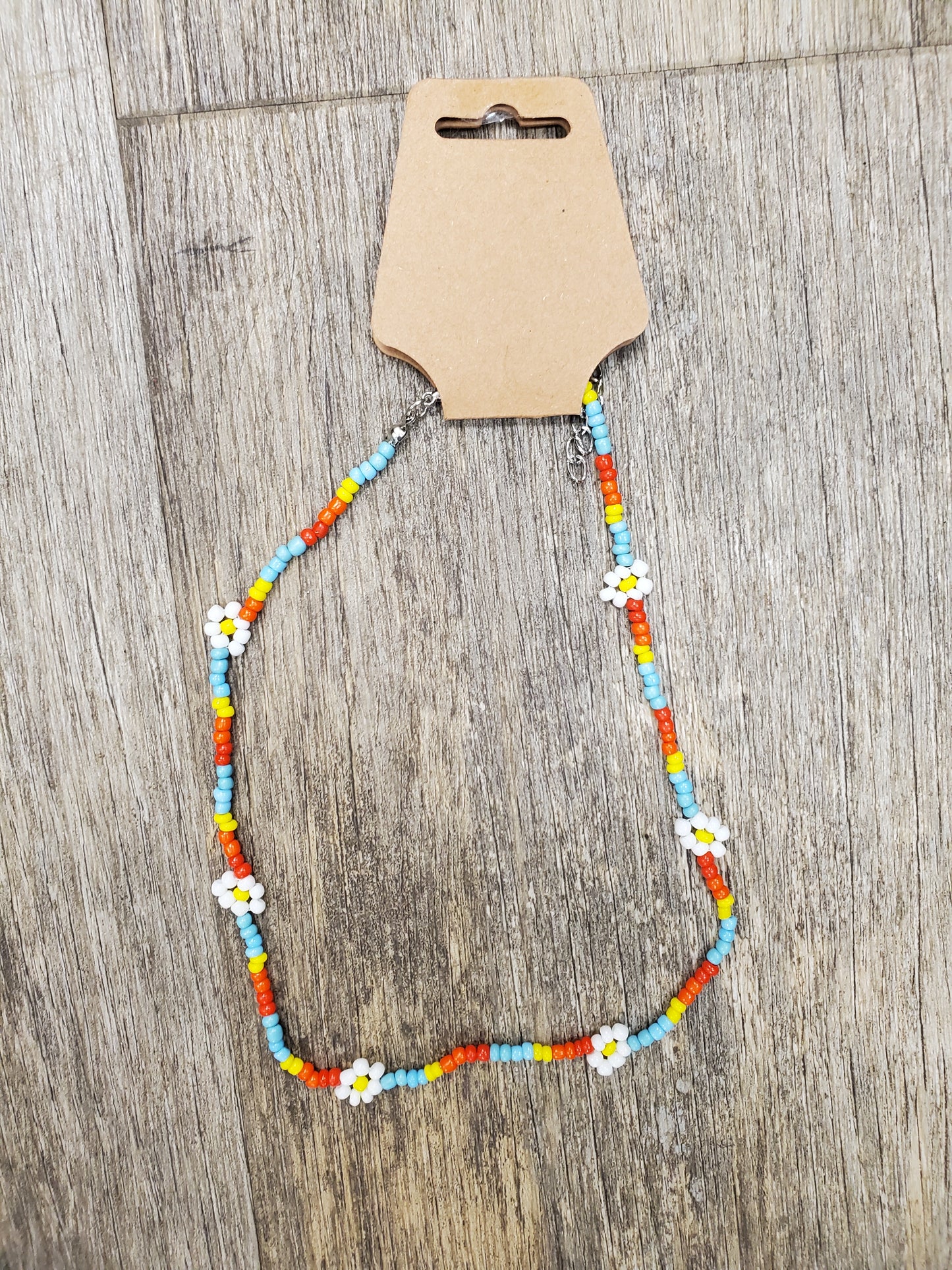 Multi Color Flower Beaded Necklace.