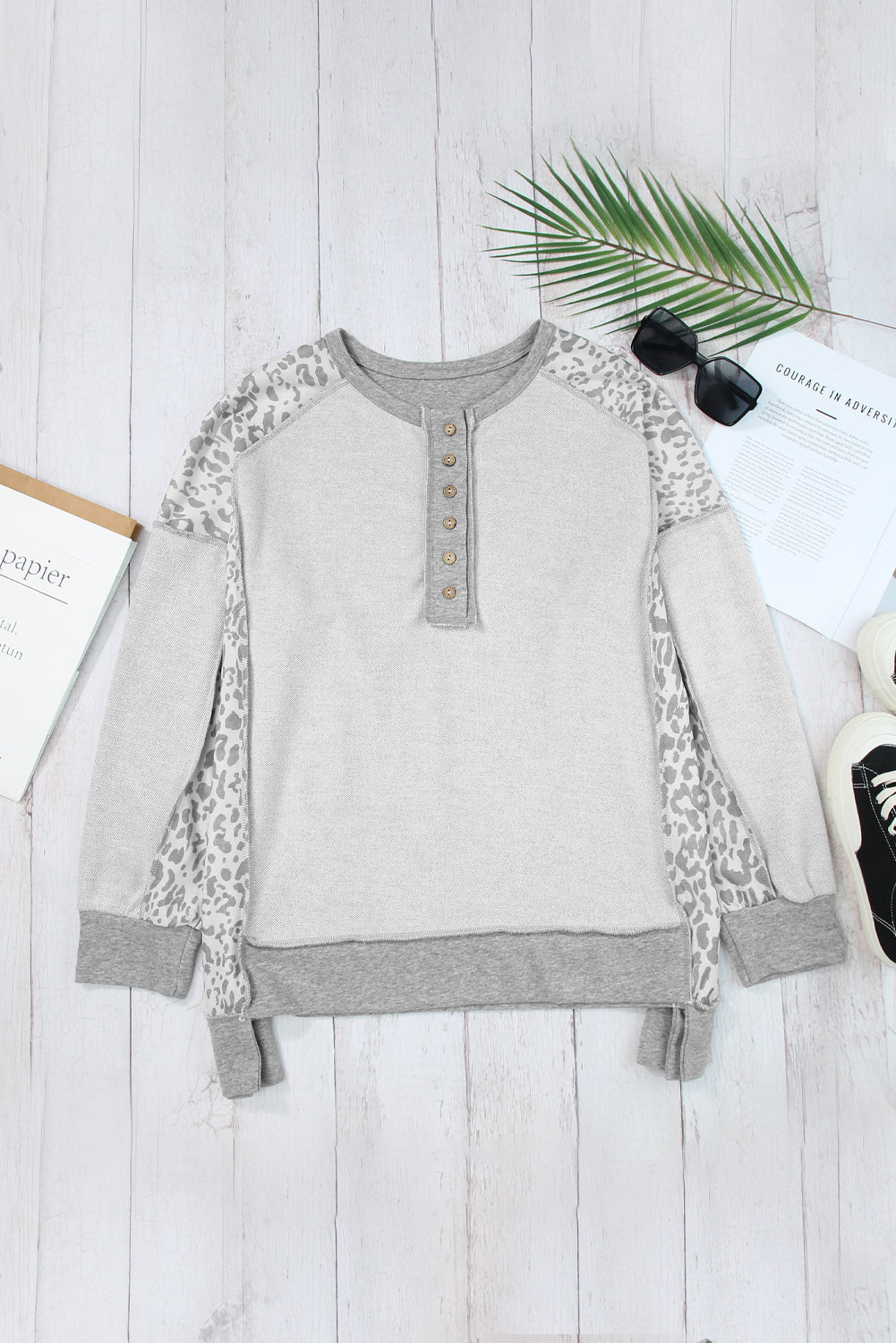 Exposed Seam Leopard Long Sleeve Sweatshirt - Scarlett's Riverside Boutique