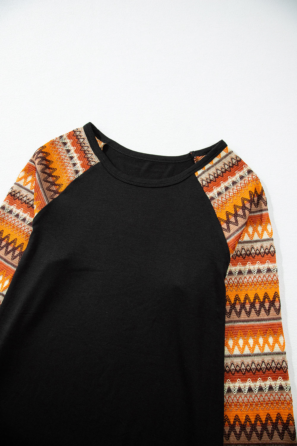 Orange Geo Print Raglan Patchwork Long Sleeve Tee - Scarlett's Riverside Boutique