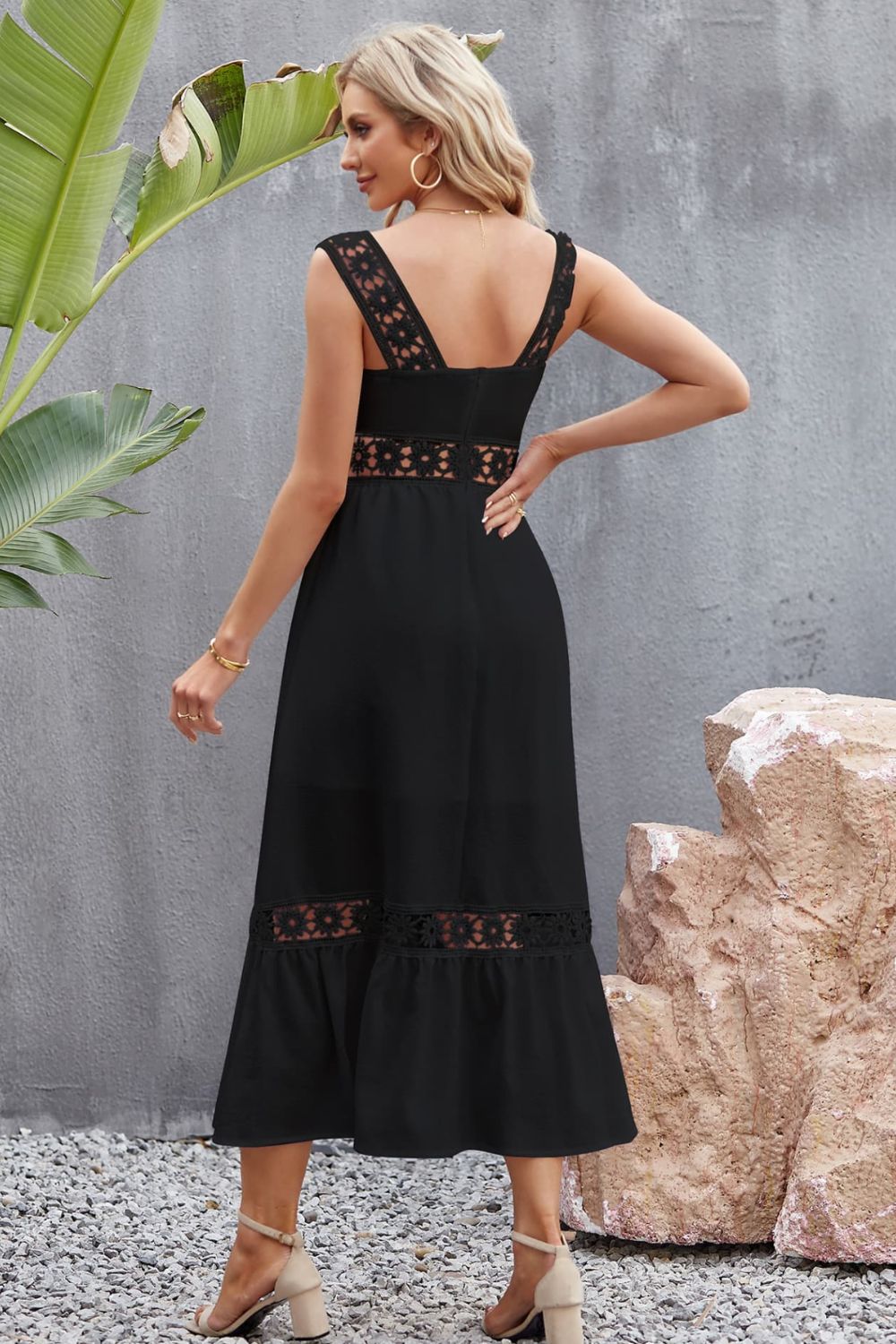 Spliced Lace Square Neck Sleeveless Midi Dress - Scarlett's Riverside Boutique