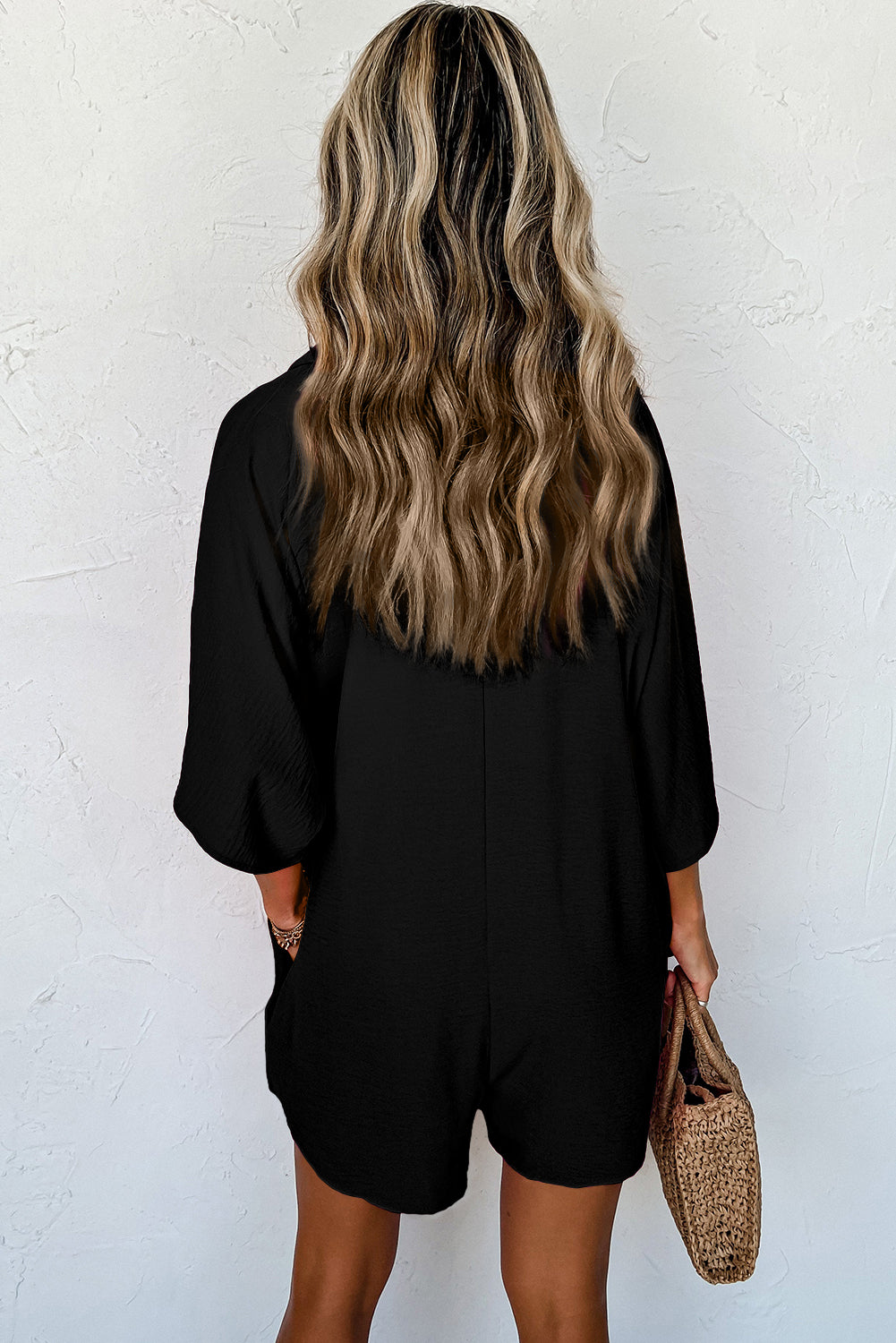 Black Half Button Collared Loose Romper - Scarlett's Riverside Boutique