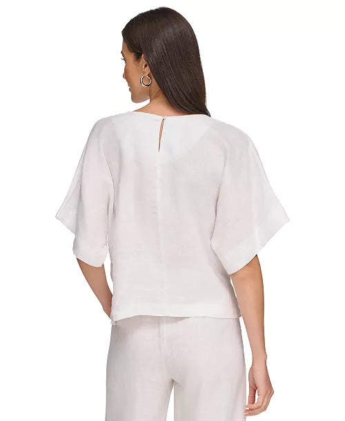 DKNY, Linen Drop Shoulder Short Sleeve Top. size S, # 97
