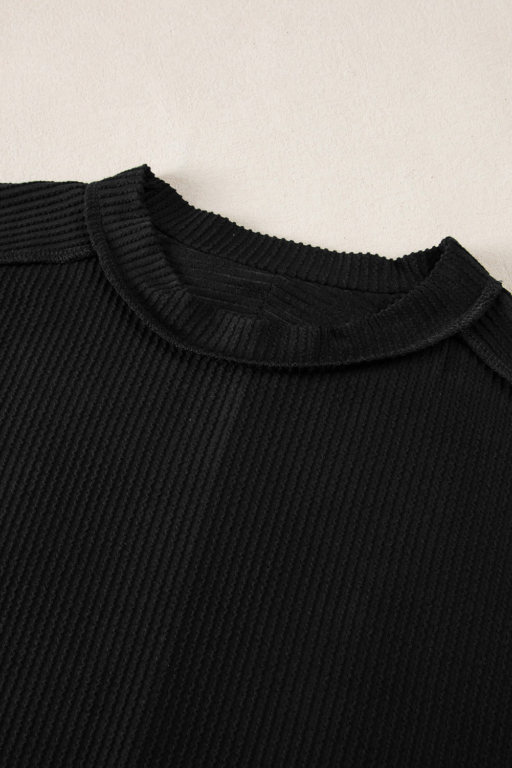 Black Textured Knit Exposed Stitching T-shirt - Scarlett's Riverside Boutique
