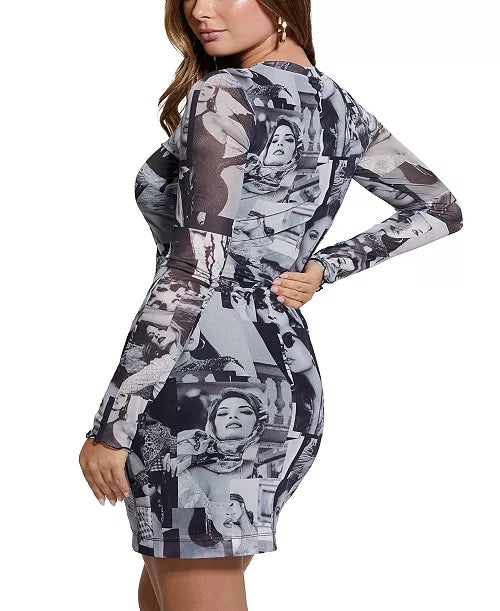 Women's Adriana Mesh Photo-Print Mini Dress size L. 97