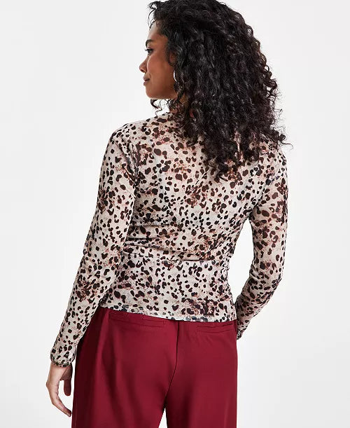 Bar III
Petite XL, Cowl Neck Printed Mesh Top. #97