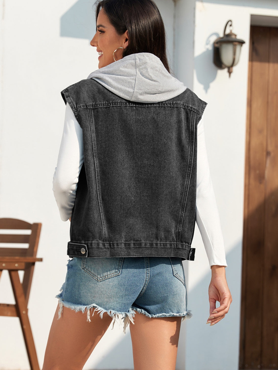 Pocketed Button Up Hooded Denim Jacket - Scarlett's Riverside Boutique