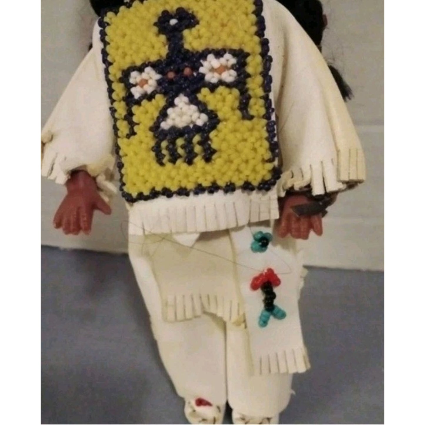 Vintage Ethic American Leather Doll Beaded Outfit Braided Hair 10” Collectible