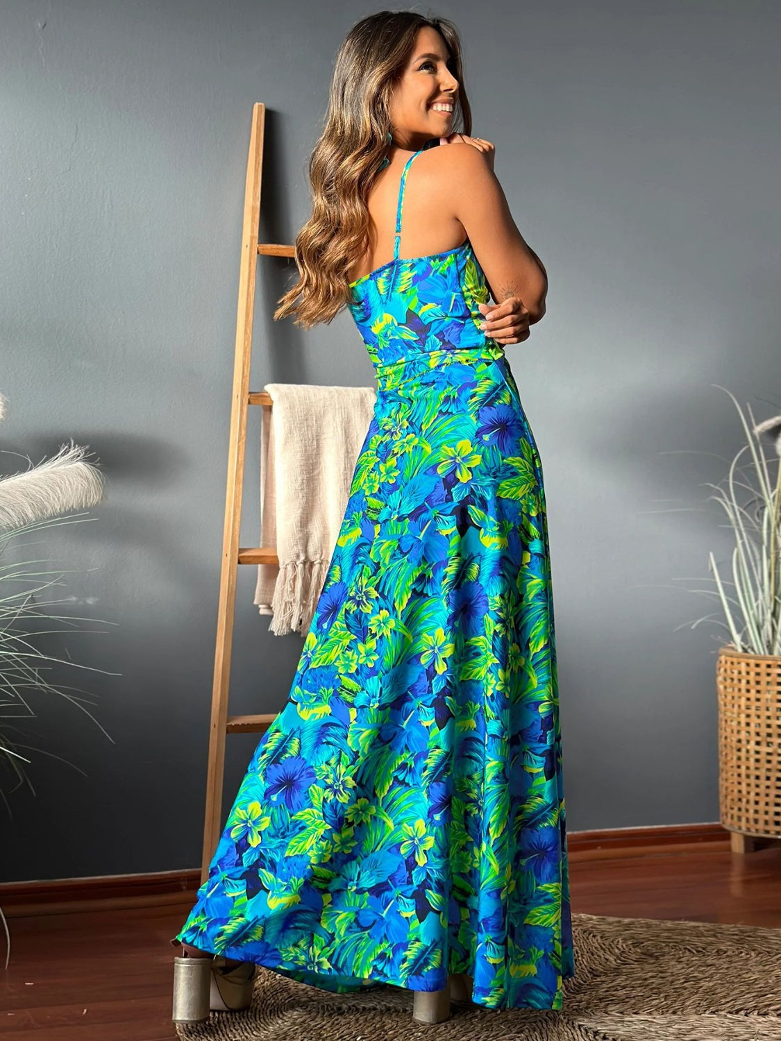Twisted Printed V-Neck Cami Dress - Scarlett's Riverside Boutique