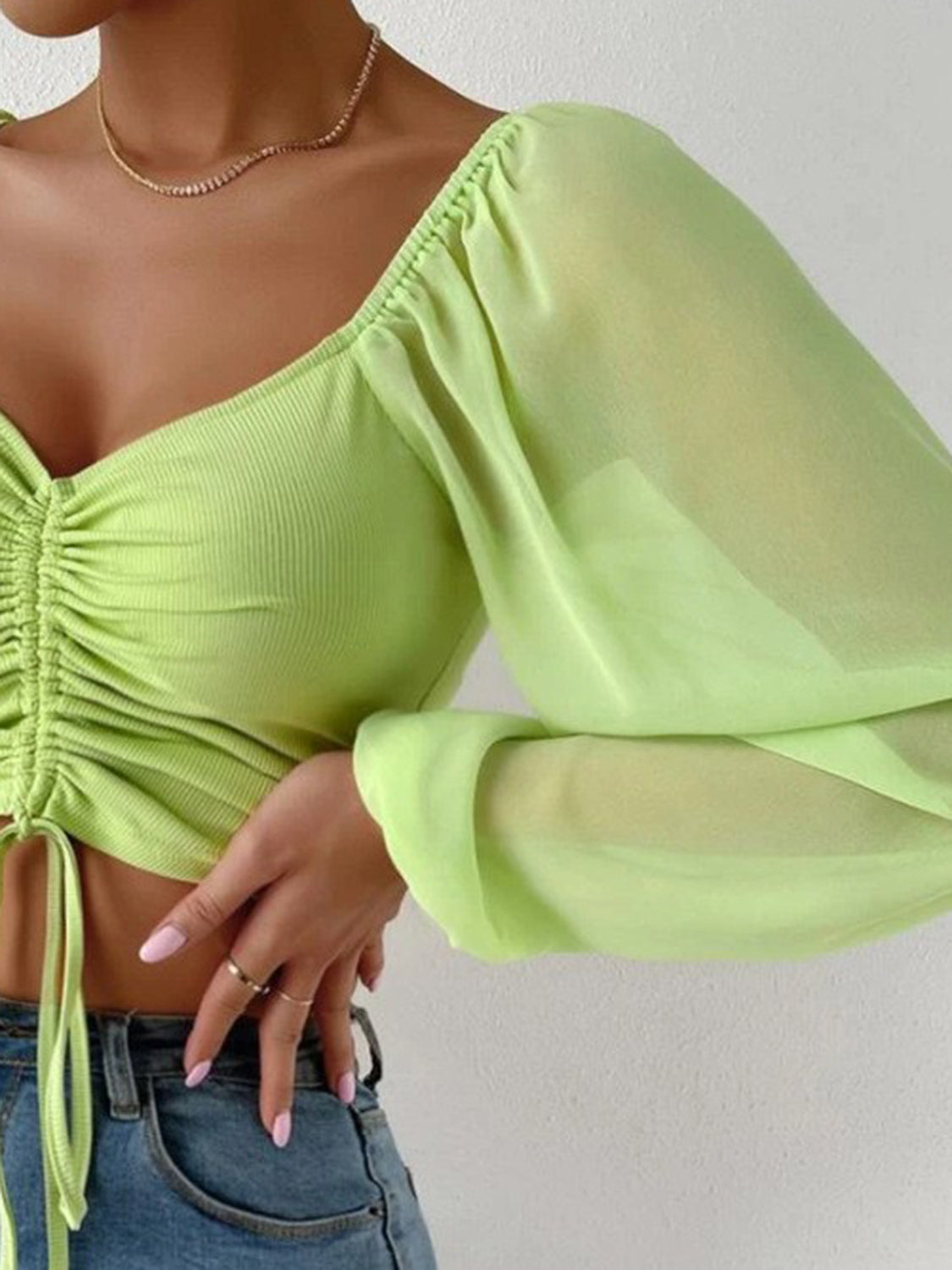 Drawstring Sweetheart Neck Cropped Top - Scarlett's Riverside Boutique