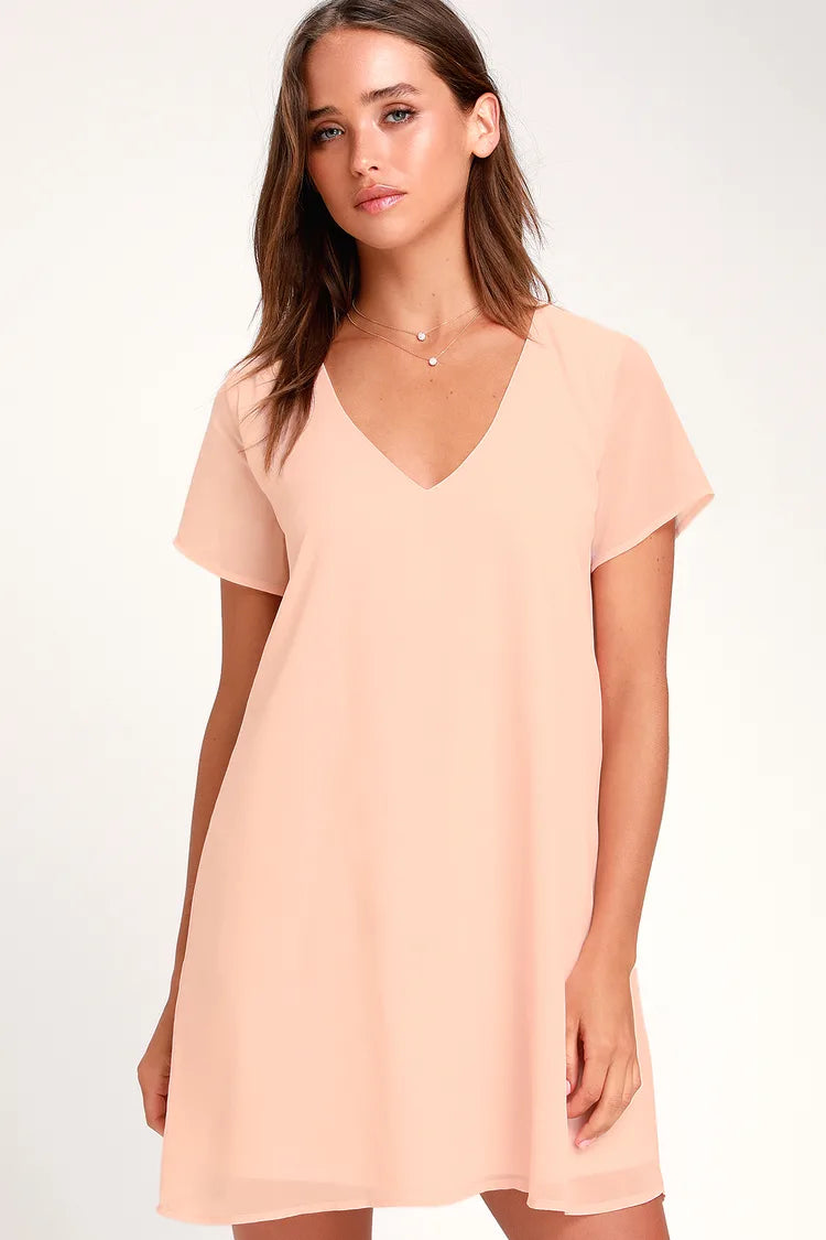 Elegant Peach V-Neck Dress By Lulus Sz M #99