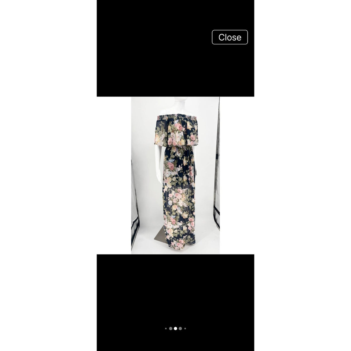 Show Me Your Mumu XS Navy Floral Off Shoulder Maxi Dress Sheer, Boho, Wedding