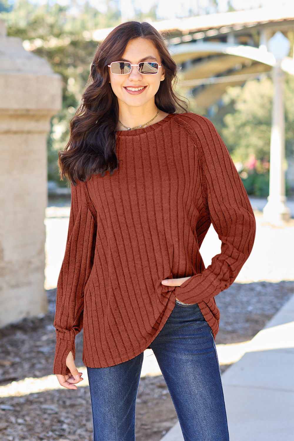Basic Bae Full Size Ribbed Round Neck Long Sleeve Knit Top - Scarlett's Riverside Boutique