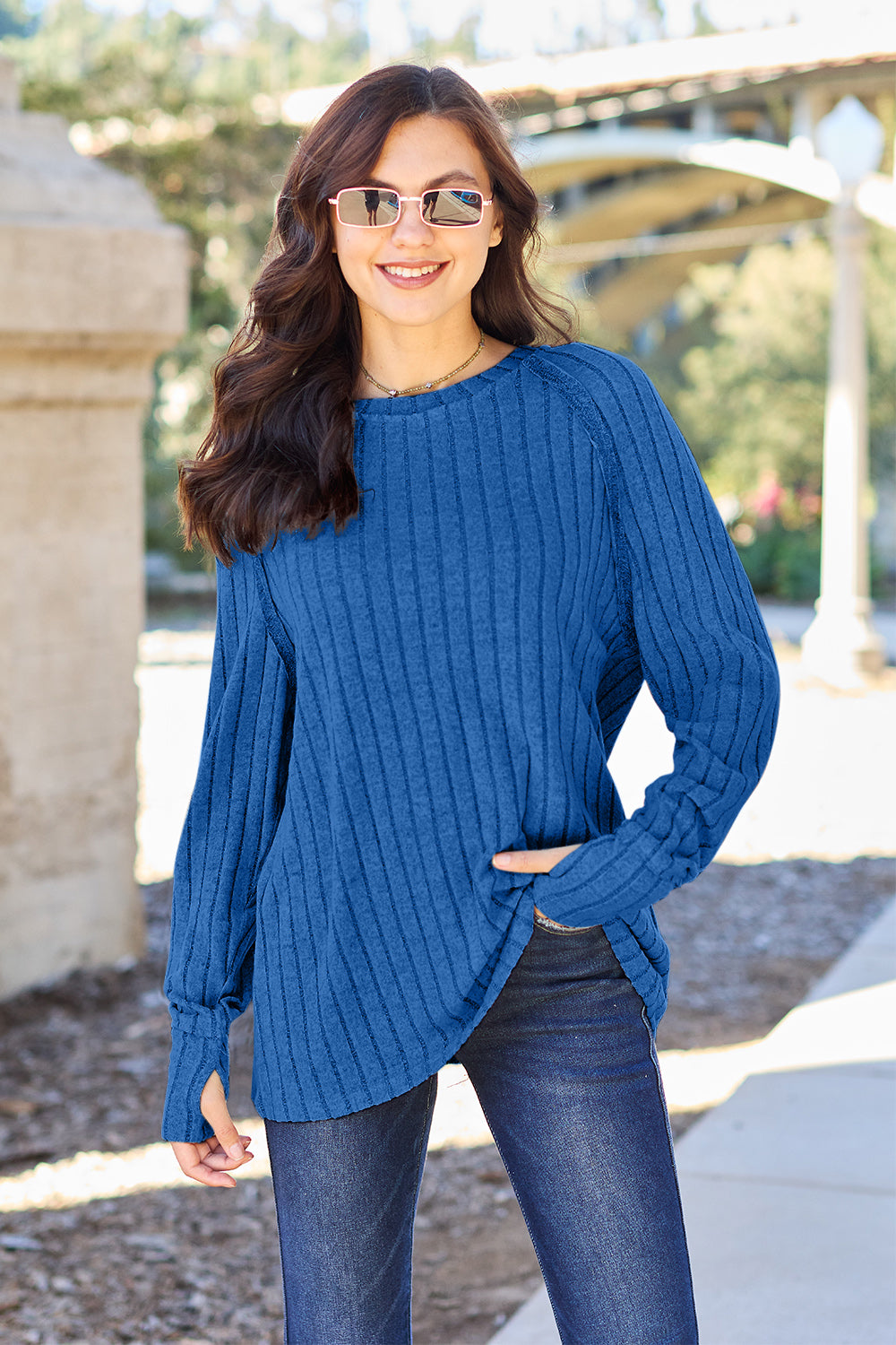Basic Bae Full Size Ribbed Round Neck Long Sleeve Knit Top - Scarlett's Riverside Boutique