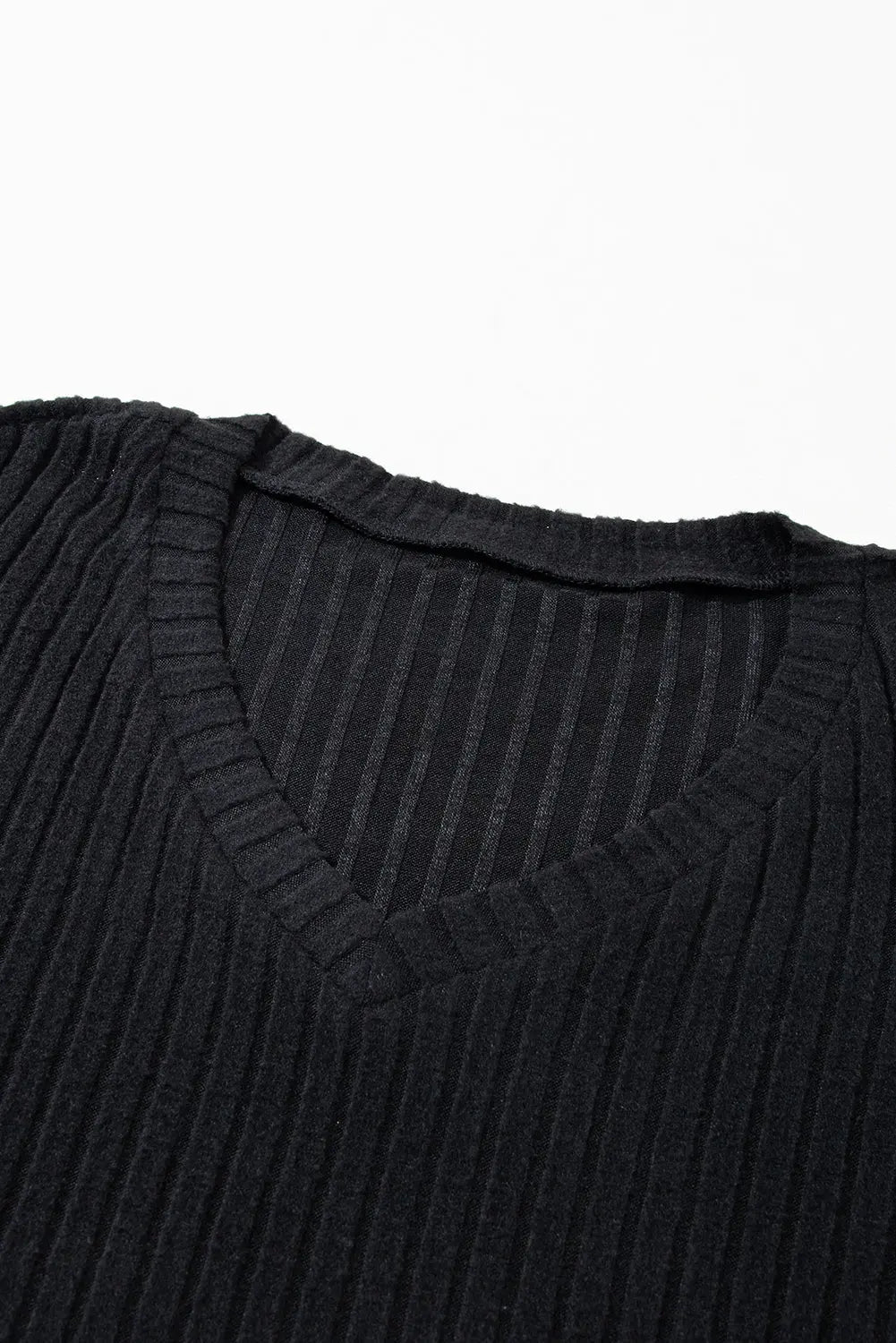 Black Ribbed Knit V Neck Slouchy Two-piece Outfit - Scarlett's Riverside Boutique