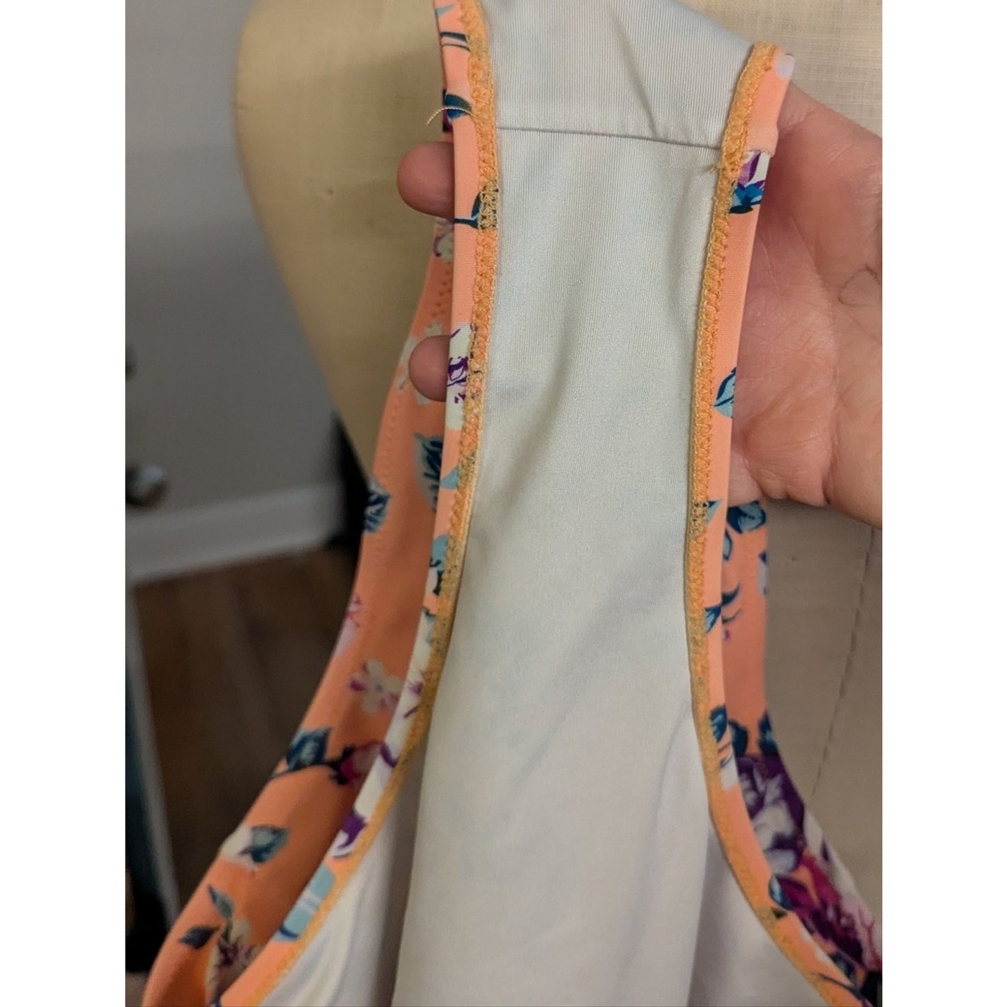 Women’s High Waisted Floral Bikini Bottom Peach Purple Tropical Swim Bottom Nwot