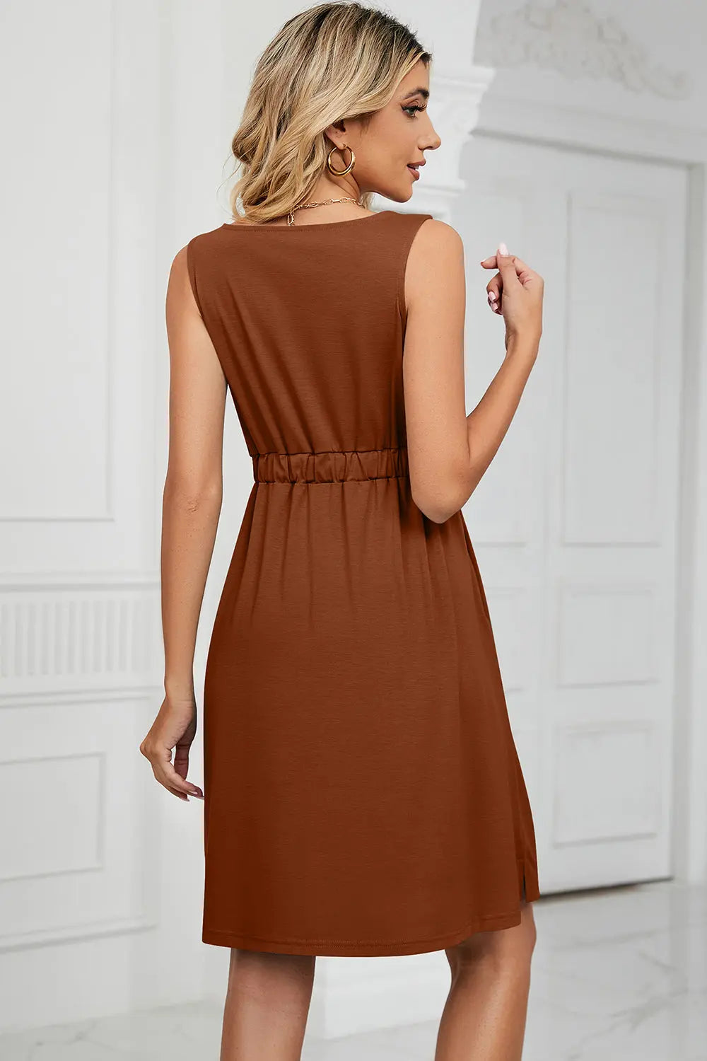 Buttoned Wide Strap Mini Dress - Scarlett's Riverside Boutique