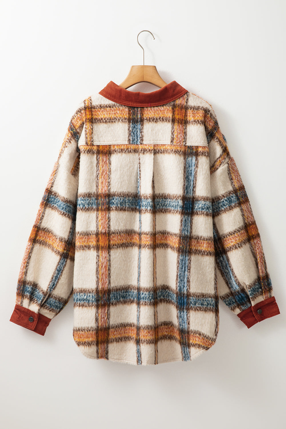 Brown Stripe Plus Size Plaid Print Collared Buttoned Jacket - Scarlett's Riverside Boutique