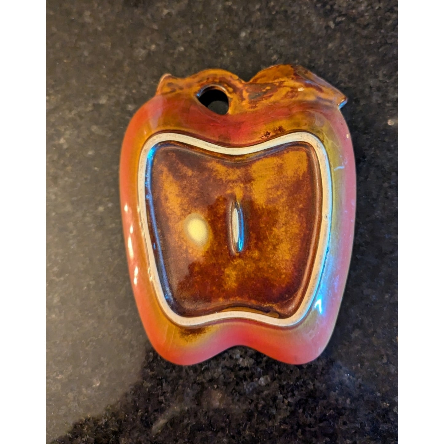 Vintage Apple Shaped Ceramic Trinket Dish Red Orange Leaf Candy Nut Dish