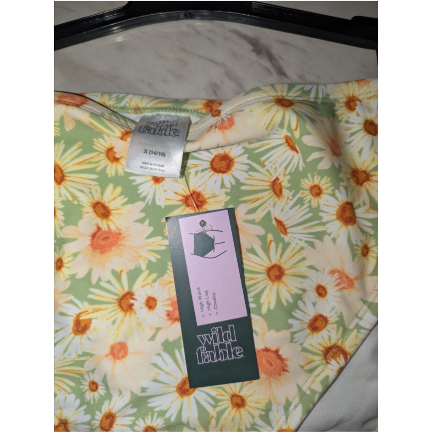 NWT XL Floral High Waisted Bikini Bottoms Daisy Print Retro High Cut #G51