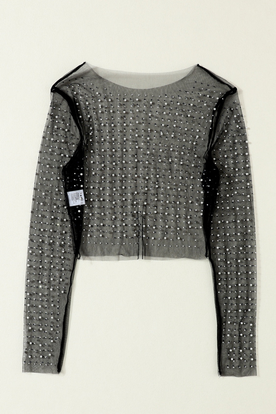 Pearl Long Sleeve Mesh Cropped Top - Scarlett's Riverside Boutique
