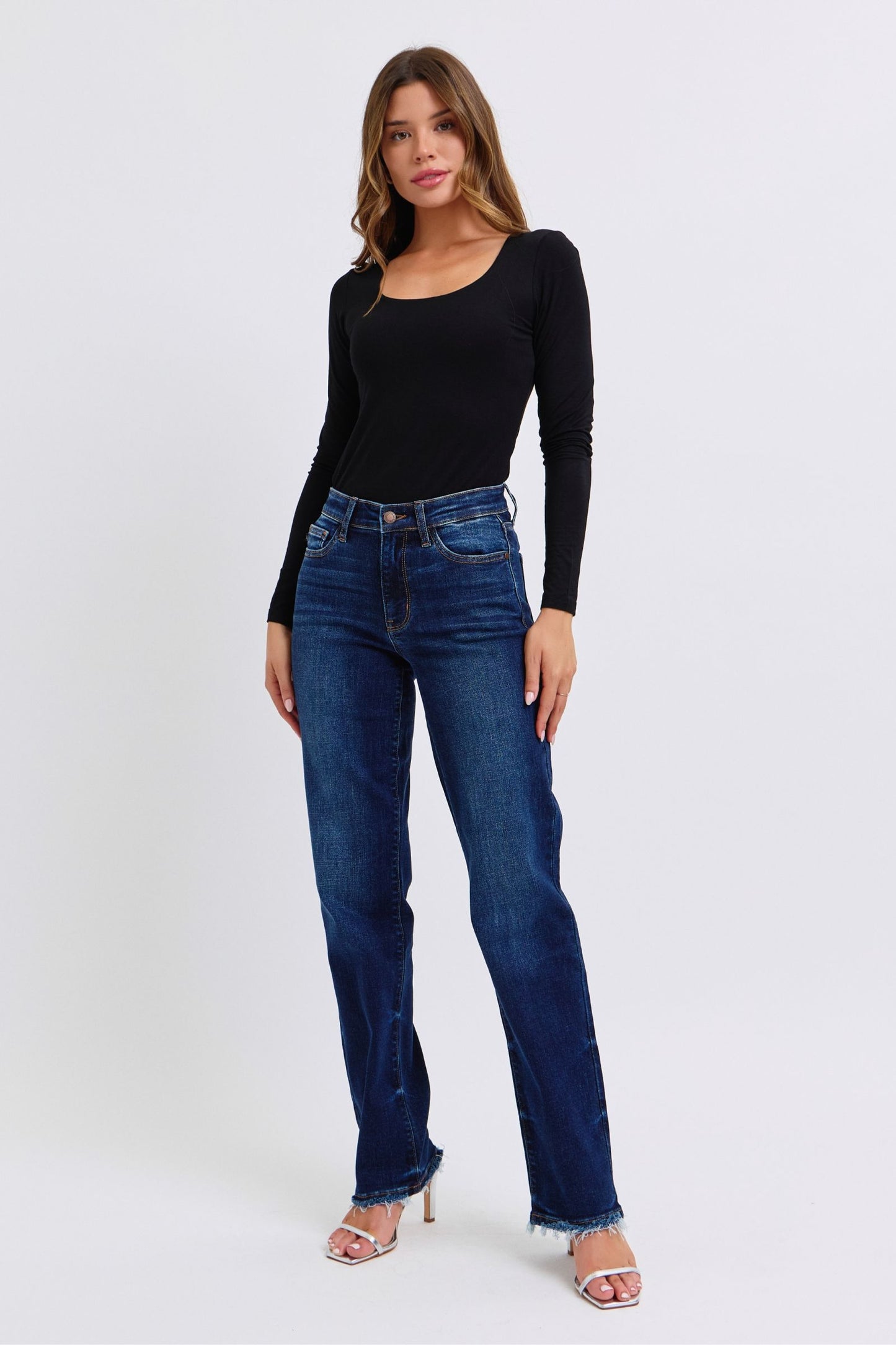 Judy Blue Full Size Raw Hem Straight Leg Jeans - Scarlett's Riverside Boutique