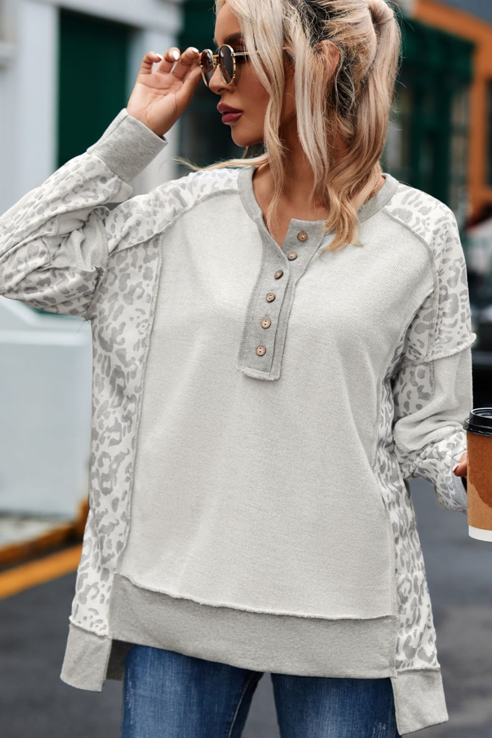 Exposed Seam Leopard Long Sleeve Sweatshirt - Scarlett's Riverside Boutique