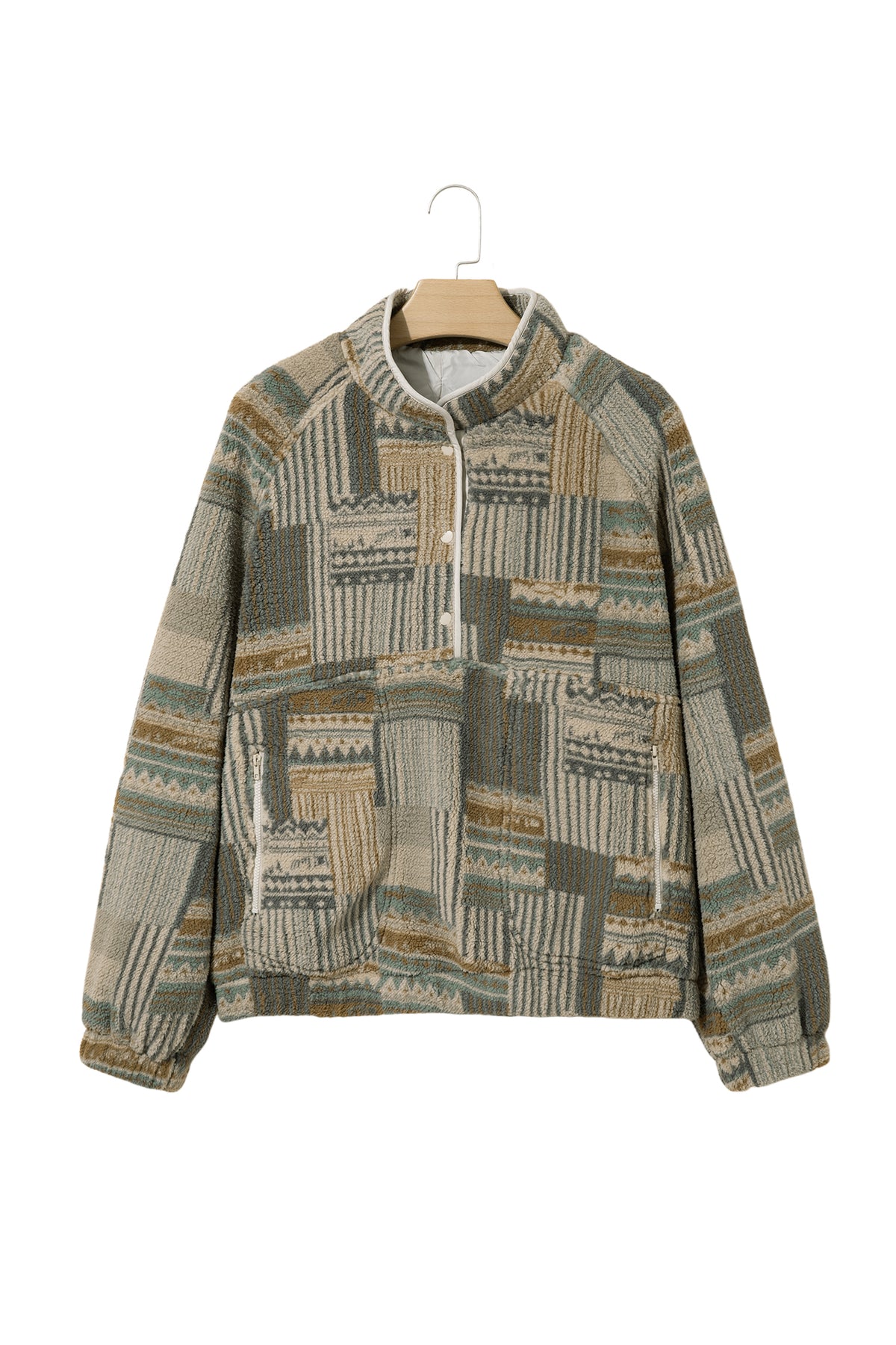 Green Western Print Fleece Pullover Long Sleeve Casual Fit Sweatshirt