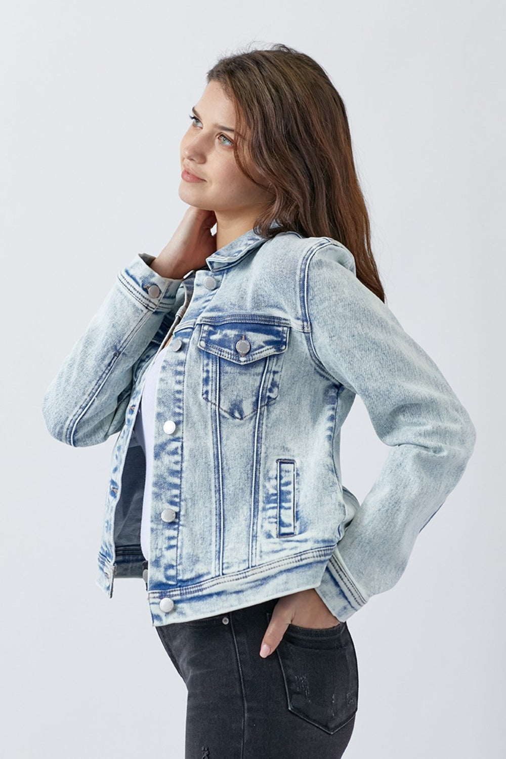 RISEN Button Up Washed Denim Jacket - Scarlett's Riverside Boutique