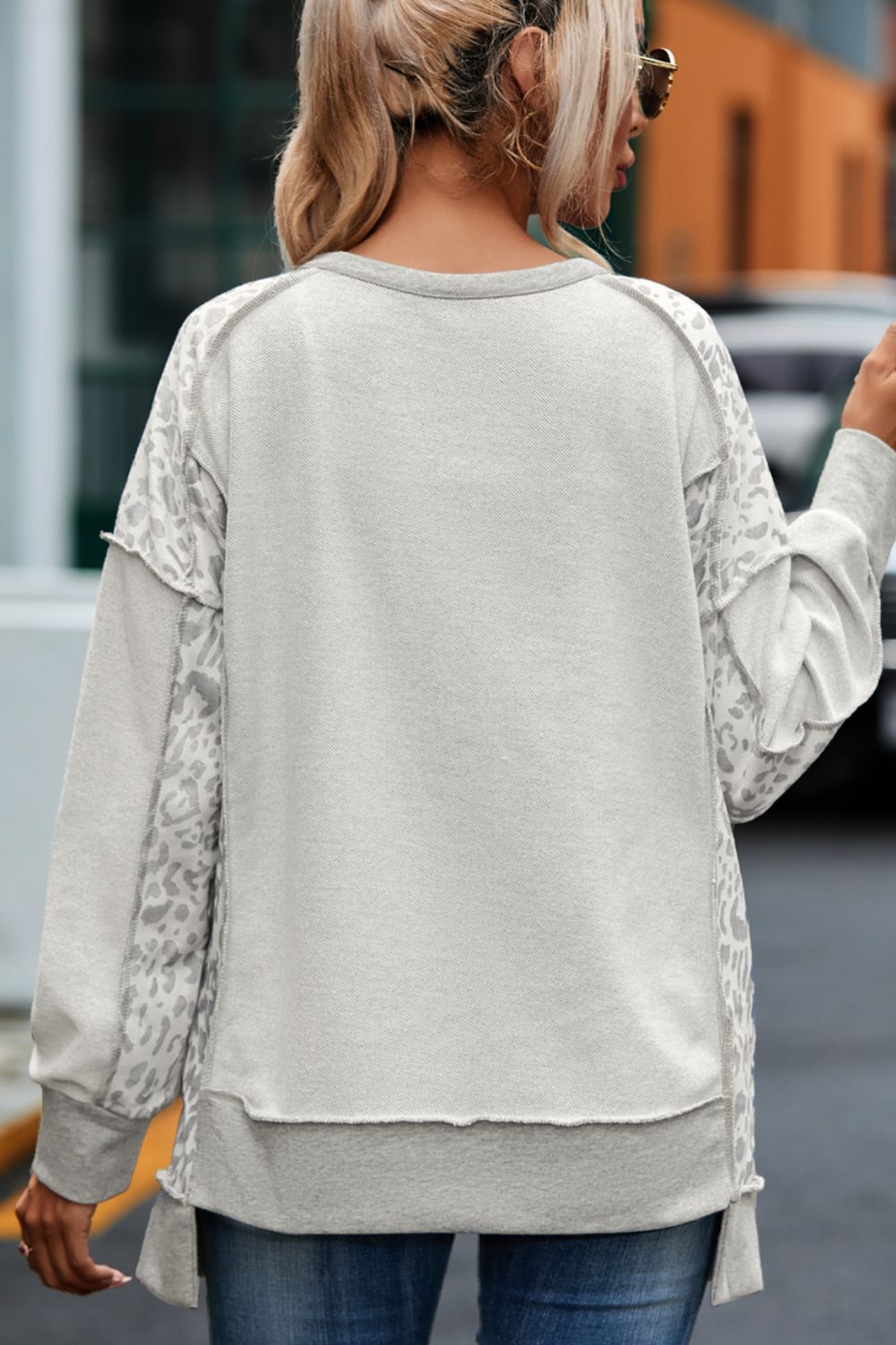 Exposed Seam Leopard Long Sleeve Sweatshirt - Scarlett's Riverside Boutique
