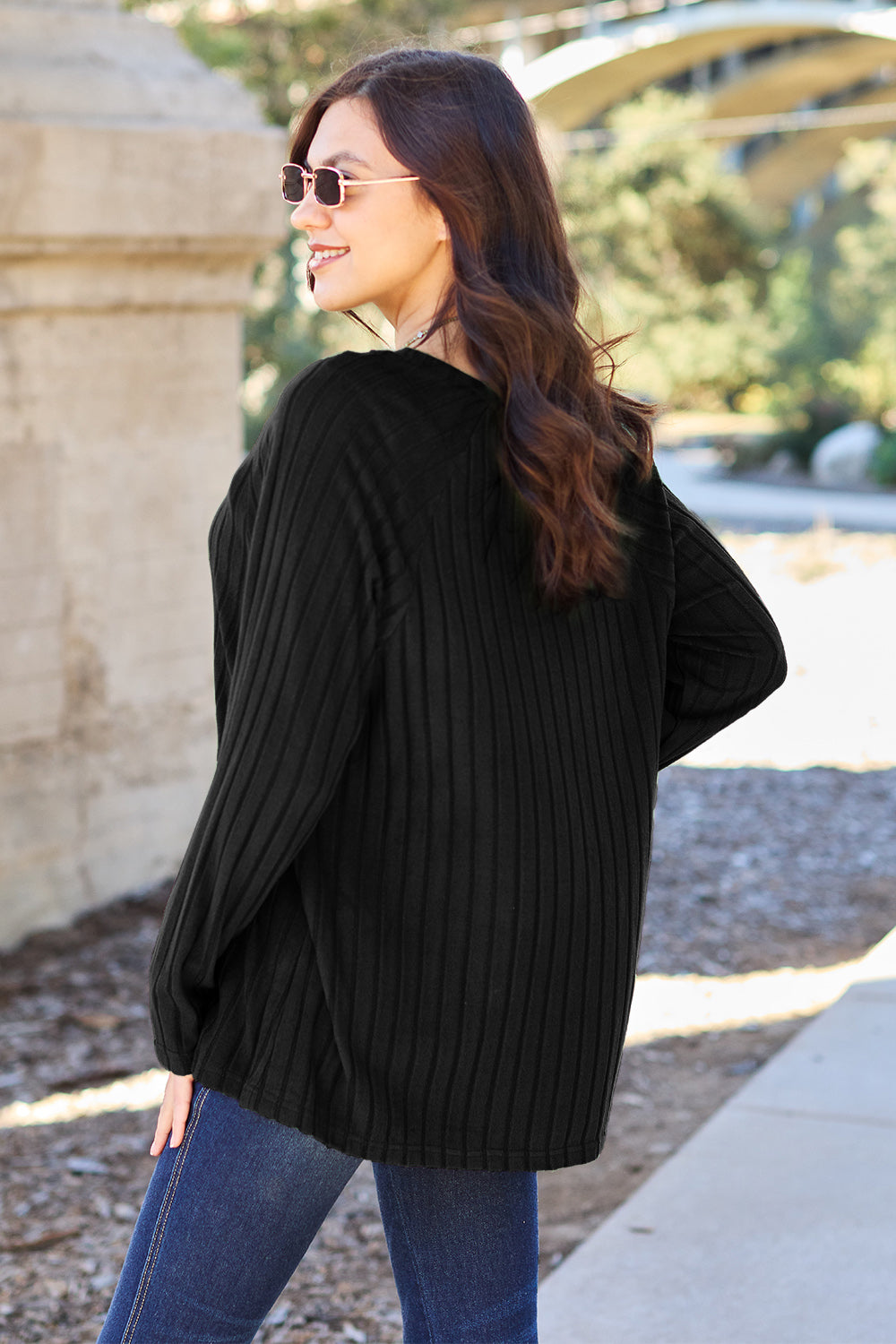 Basic Bae Full Size Ribbed Round Neck Long Sleeve Knit Top - Scarlett's Riverside Boutique
