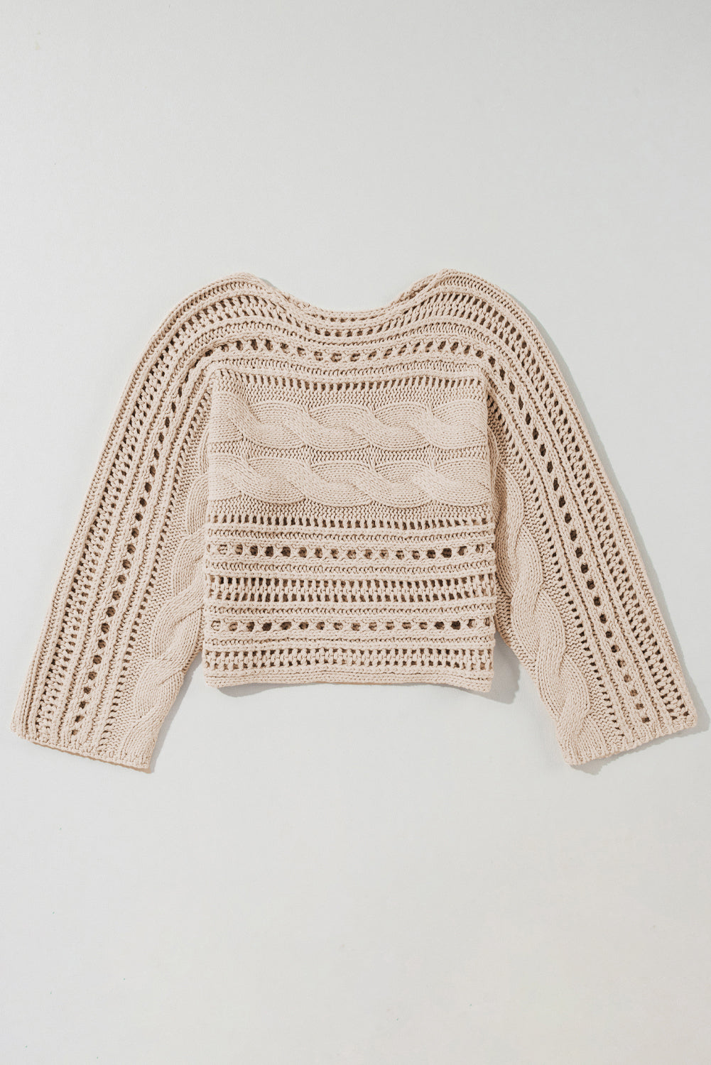 Smoke Gray Hollow-out Cable Knit Cropped Sweater - Scarlett's Riverside Boutique