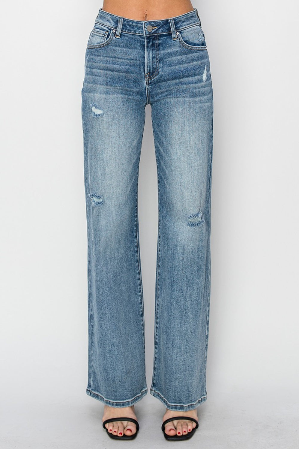 RISEN Full Size High Waist Distressed Wide Leg Jeans - Scarlett's Riverside Boutique