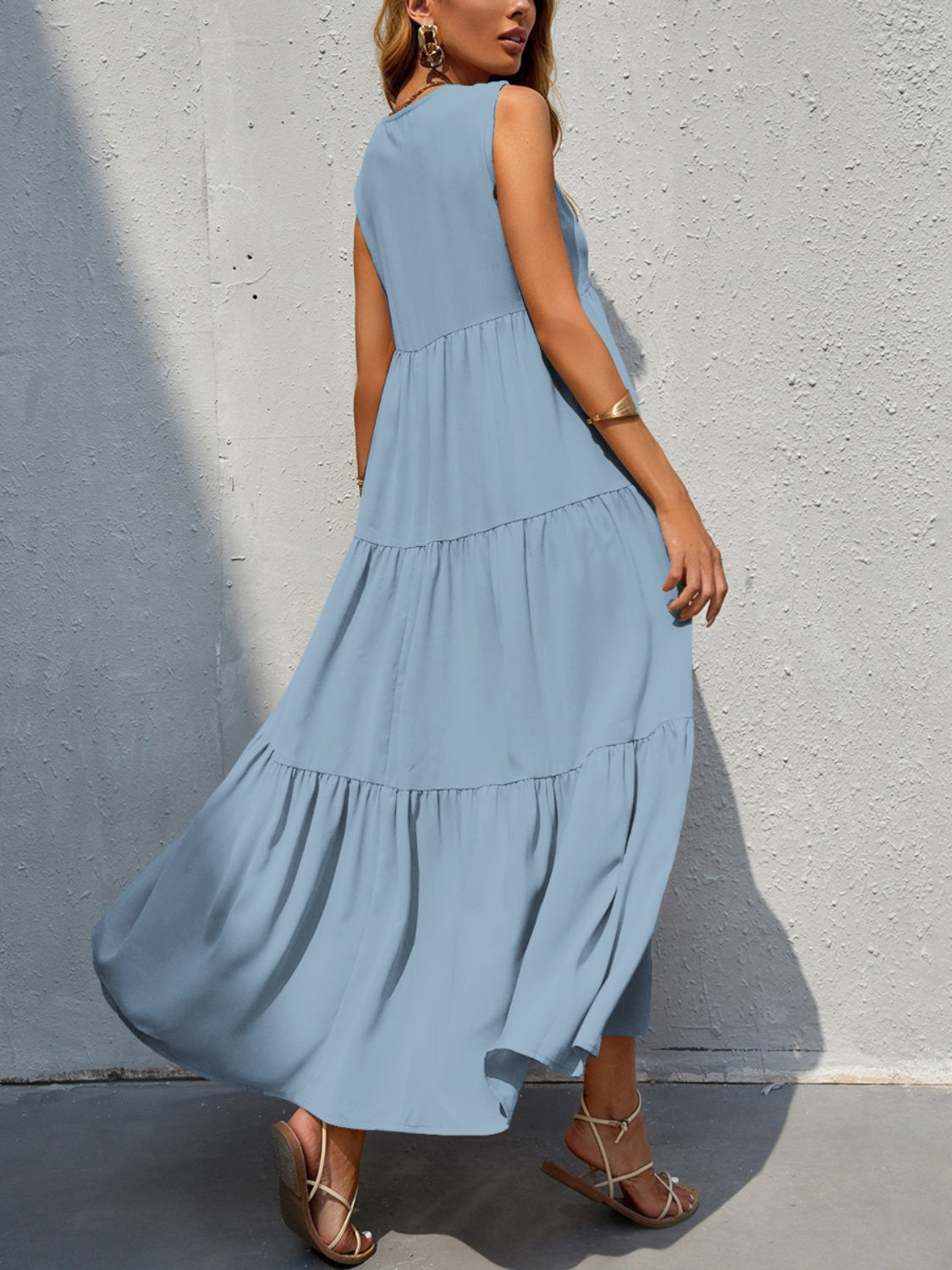 Tiered V-Neck Sleeve Dress - Scarlett's Riverside Boutique