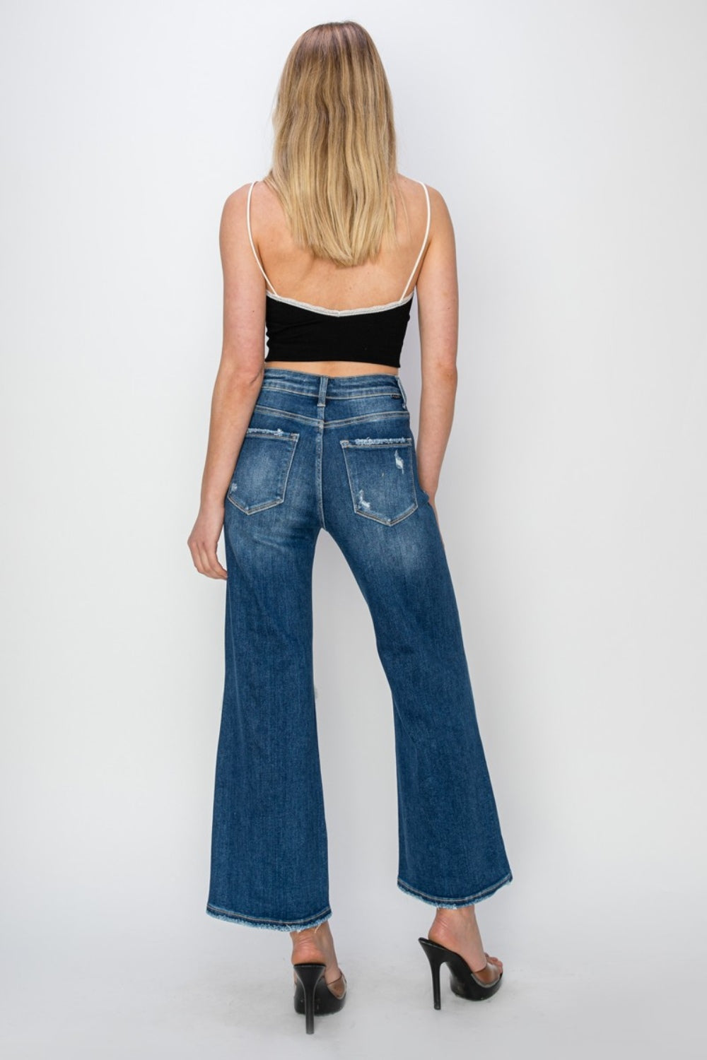 Risen Full Size High Rise Patch Detailed Wide Leg Crop Jeans - Scarlett's Riverside Boutique