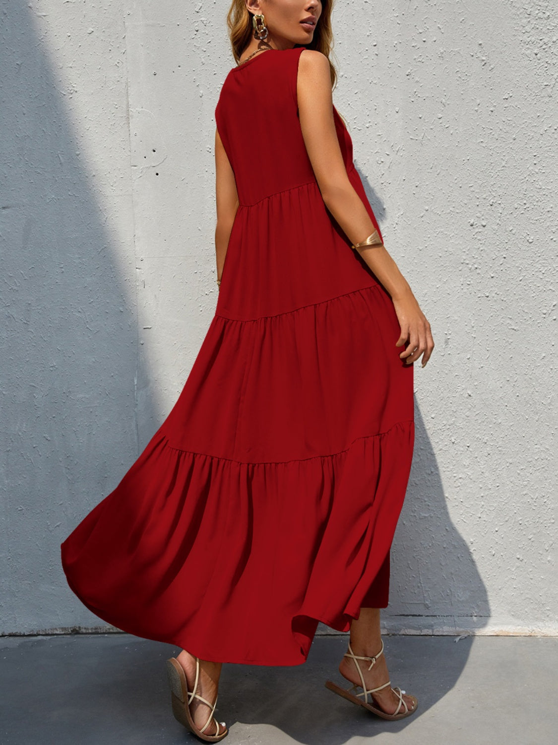 Tiered V-Neck Sleeve Dress - Scarlett's Riverside Boutique