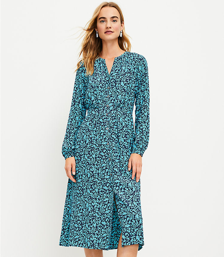 Loft blue floral midi dress. Size 10. RS 29 - Scarlett's Riverside Boutique