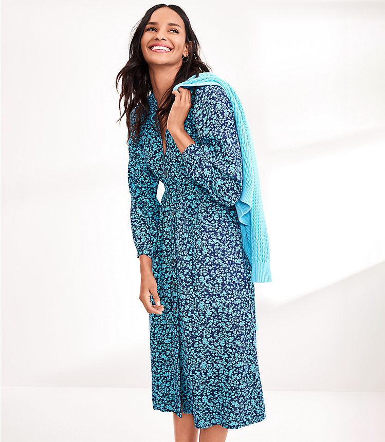 Loft blue floral midi dress. Size 10. RS 29 - Scarlett's Riverside Boutique