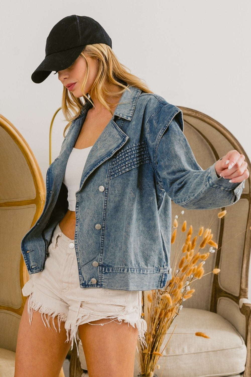 BiBi Button Up Long Sleeve Denim Jacket - Scarlett's Riverside Boutique