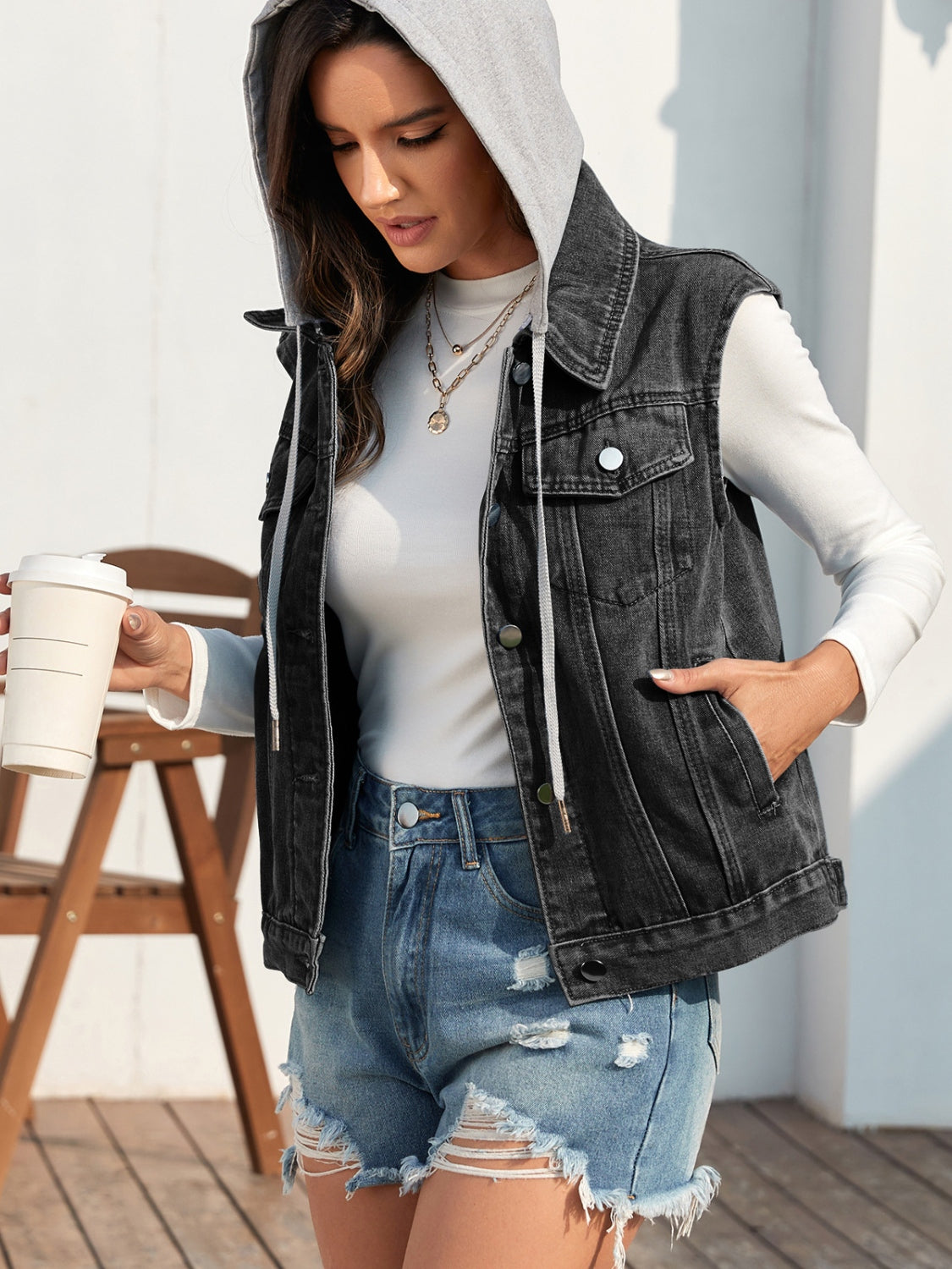 Pocketed Button Up Hooded Denim Jacket - Scarlett's Riverside Boutique