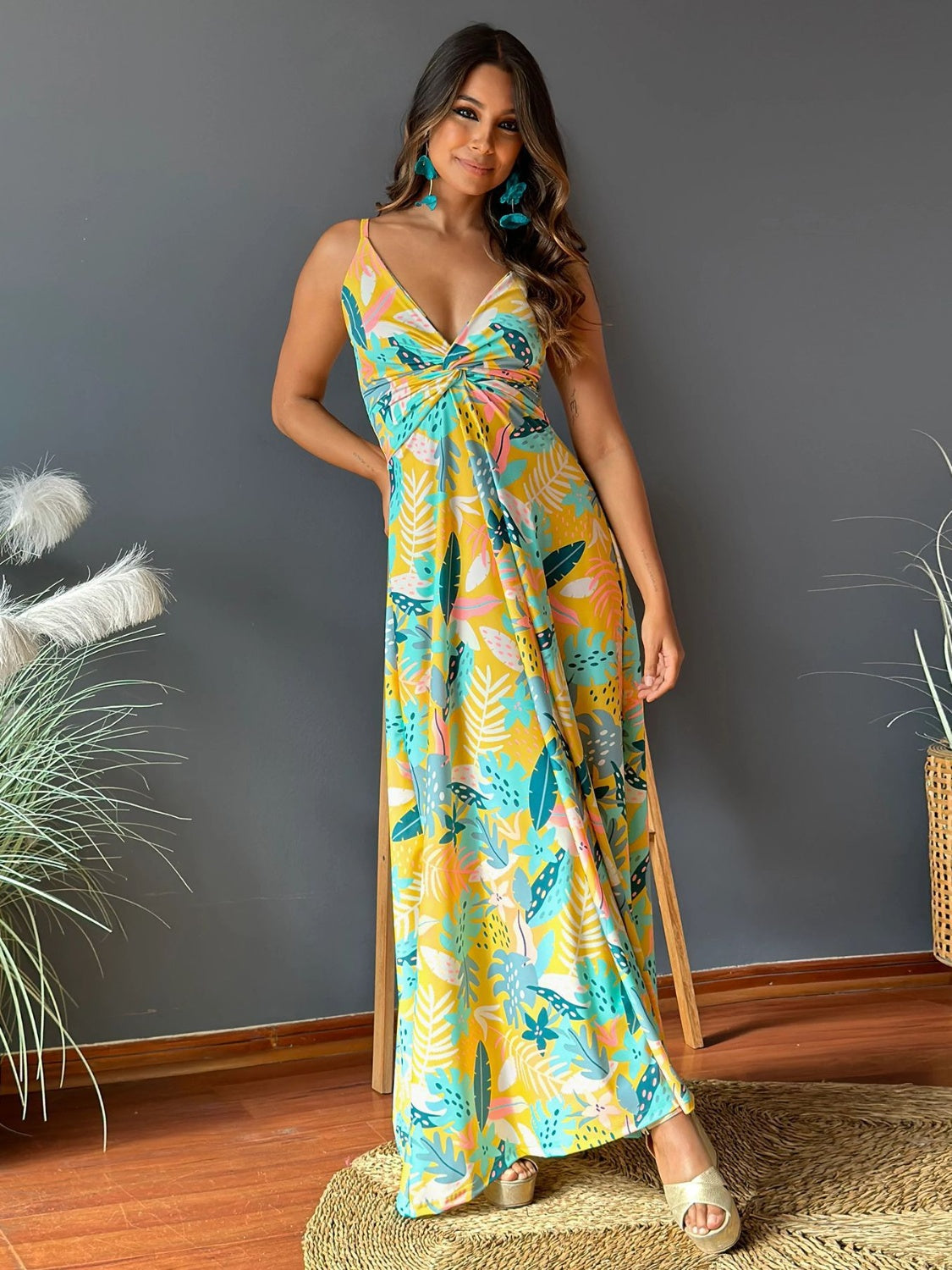 Twisted Printed V-Neck Cami Dress - Scarlett's Riverside Boutique