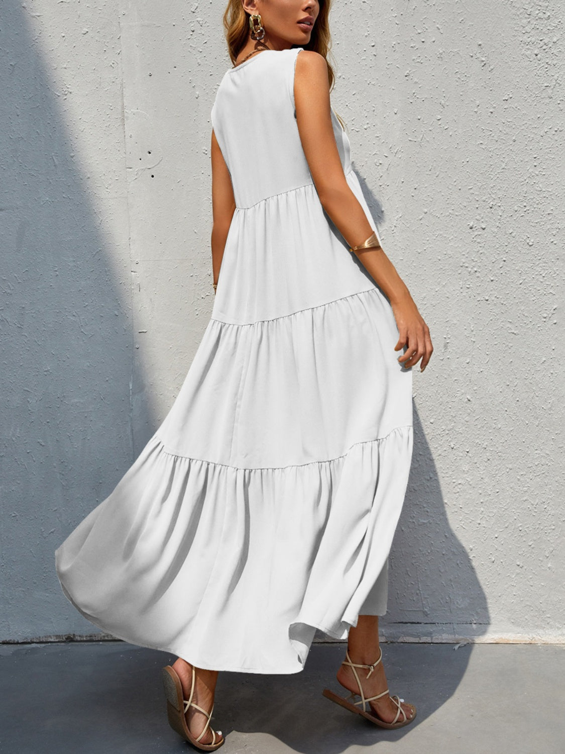 Tiered V-Neck Sleeve Dress - Scarlett's Riverside Boutique