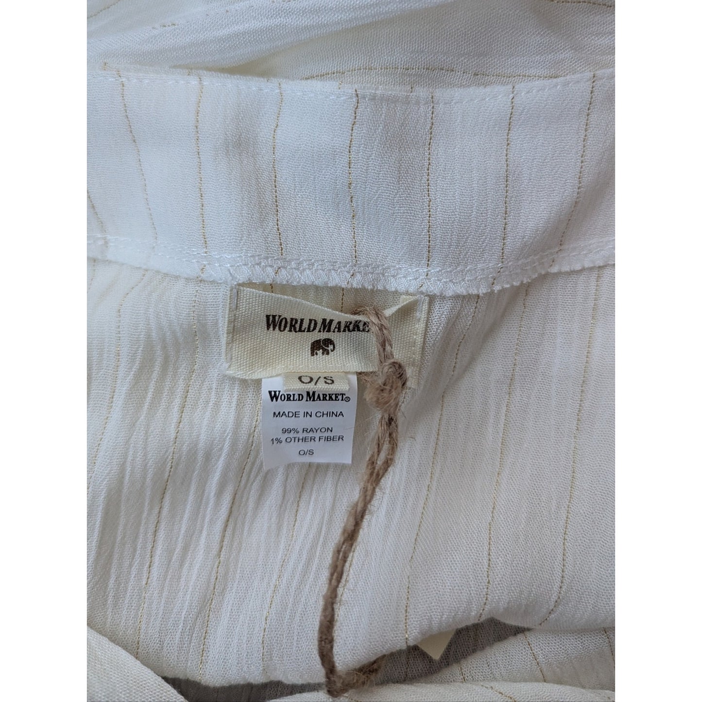 NWT World Market White Gold Stripe Caftan Dress One Size Boho Beach Cover Up Mid