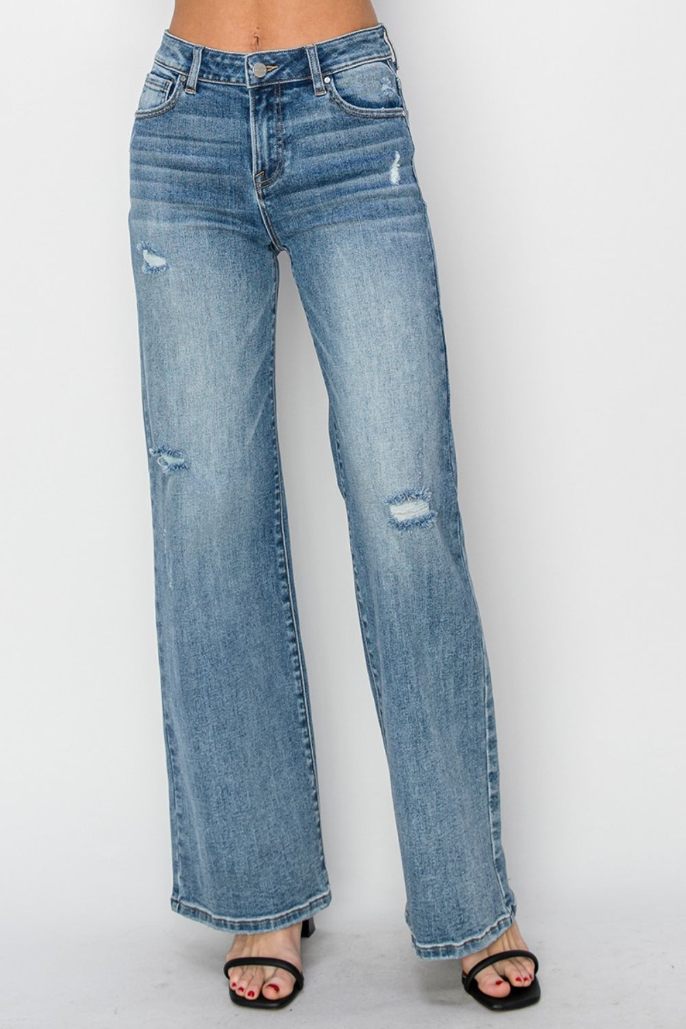 RISEN Full Size High Waist Distressed Wide Leg Jeans - Scarlett's Riverside Boutique