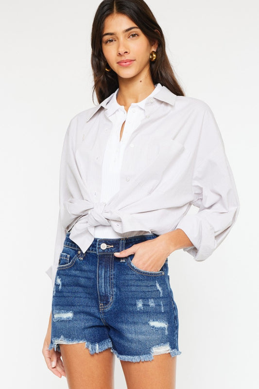 Kancan High Rise Frayed Hem Denim Shorts - Scarlett's Riverside Boutique